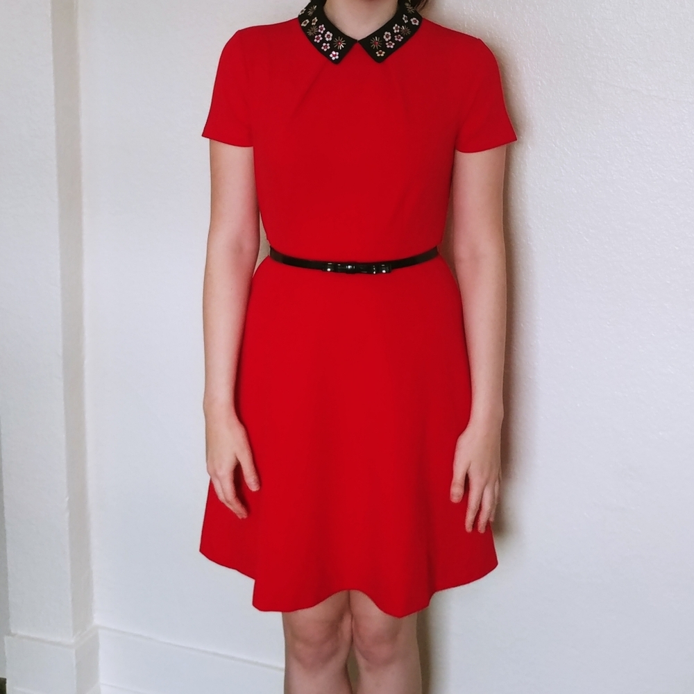 ELLE Mod 60s Style Sequin Collar Belted Dress